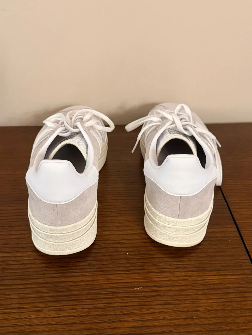 adidas women’s gazelle bold Suede Sneakers in Light Gray and White